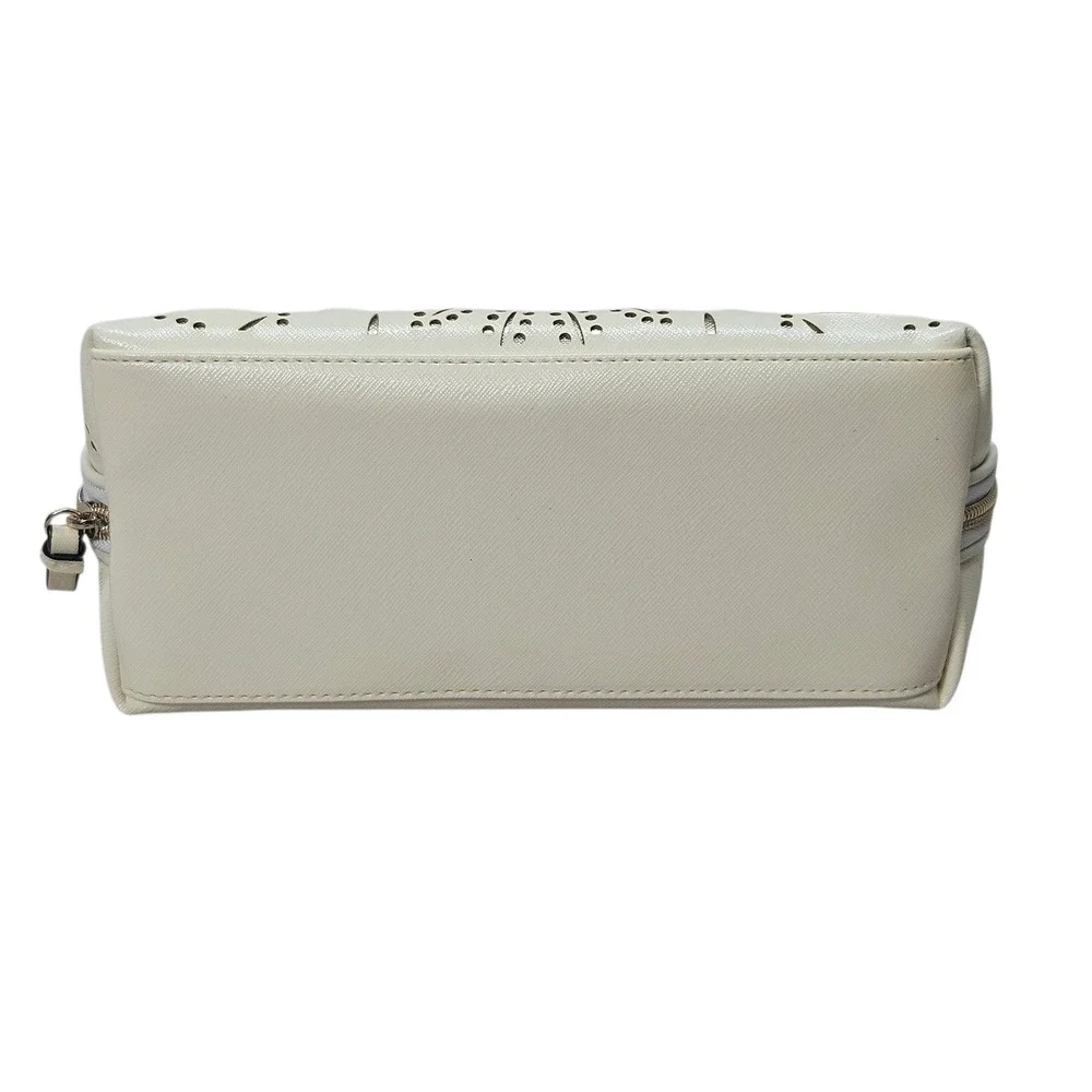 Victorias Secret Cream Laser Cut Floral Dome Cosmetic Bag Makeup‎ Travel Pouch